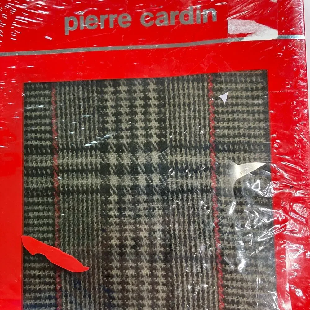 Pierre Cardin Vintage 1990’s Brown Plaid 100% Wool Fringe Muffler Scarf NIB